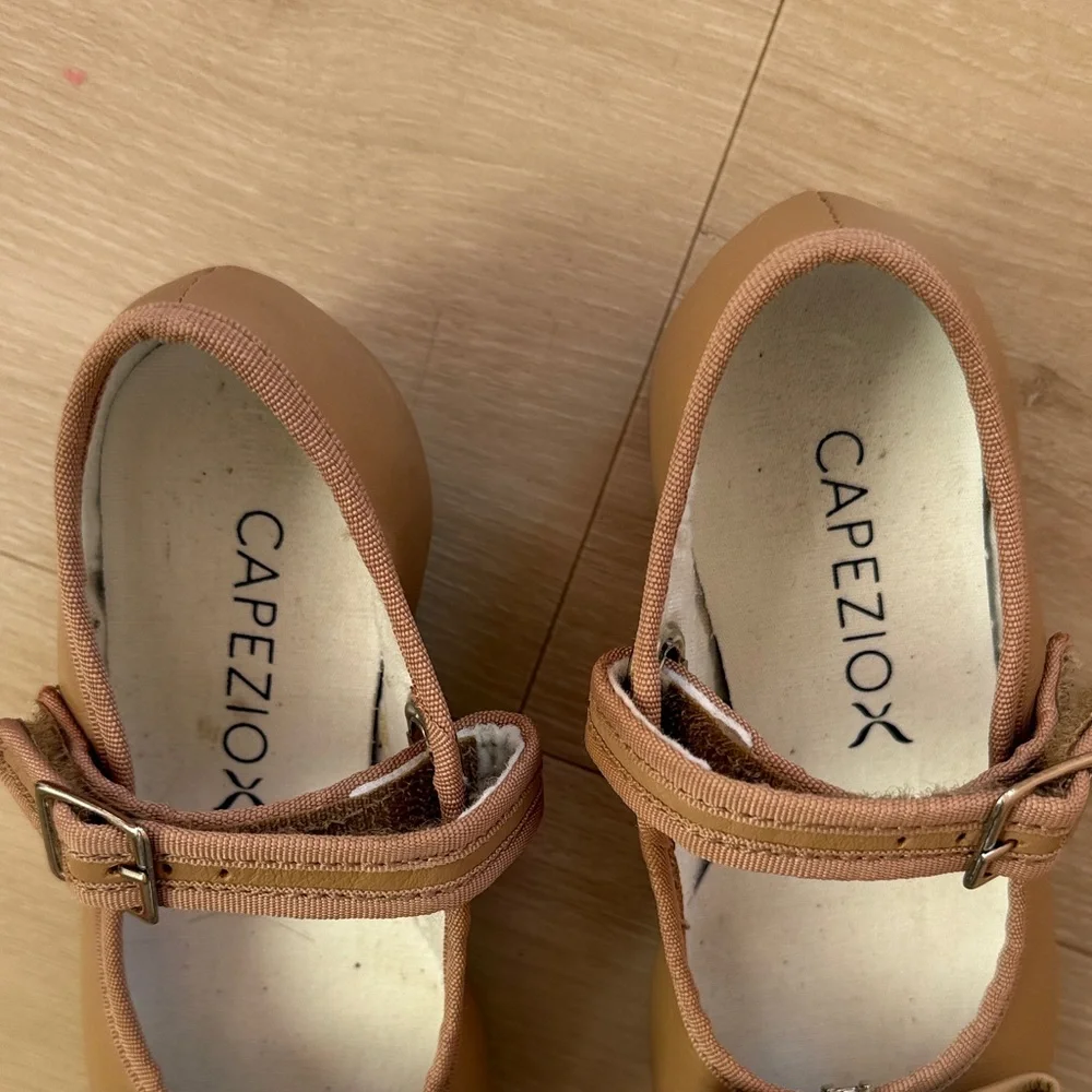 Capezio Girls' Tan Tap Shoes with removable Bow Accent 3800 Mary Jane Tap Shoe